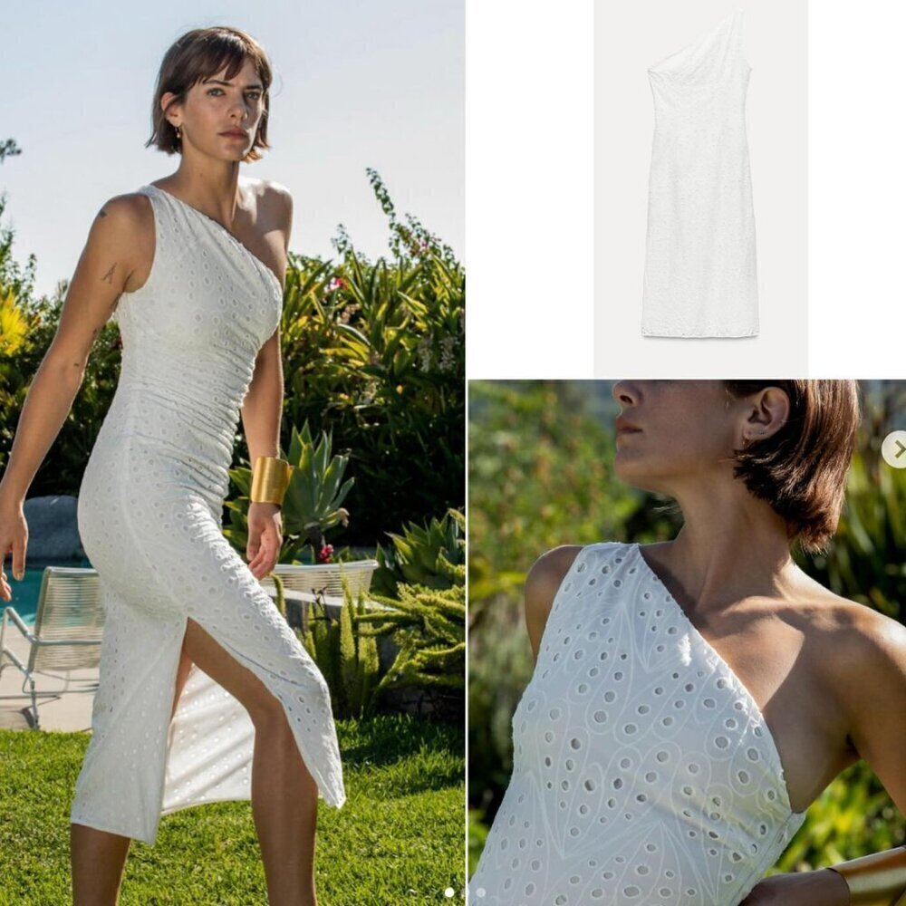 Zara Embroidered Asymmetric Midi Dress NWT White Size Large